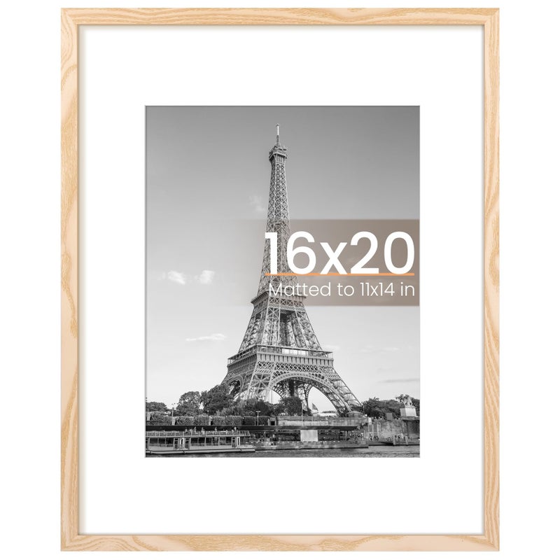 upsimples 16x20 Picture Frame Display Pictures 11x14 with Mat or 16 x 20 Without Wall Hanging Poster Frame Natural 1 Pack