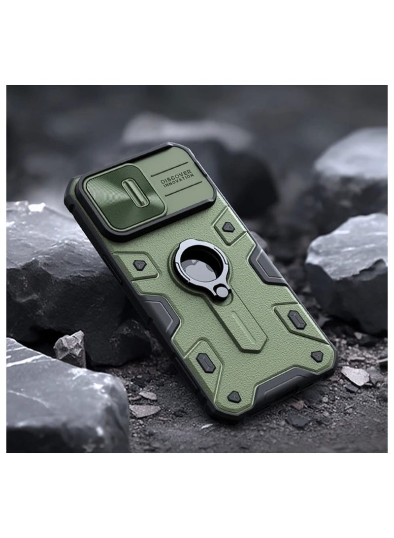 Nillkin iPhone 15 Pro Max CamShield Armor Case with Slide Camera Cover  Impact-Resistant Bumpers Protective Case with Ring Kickstand for iPhone 15 Pro Max (Green) - Image 2