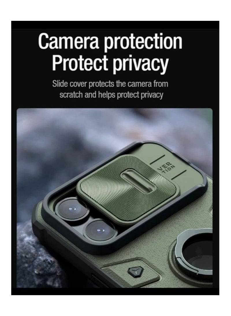 Nillkin iPhone 15 Pro Max CamShield Armor Case with Slide Camera Cover  Impact-Resistant Bumpers Protective Case with Ring Kickstand for iPhone 15 Pro Max (Green) - Image 3
