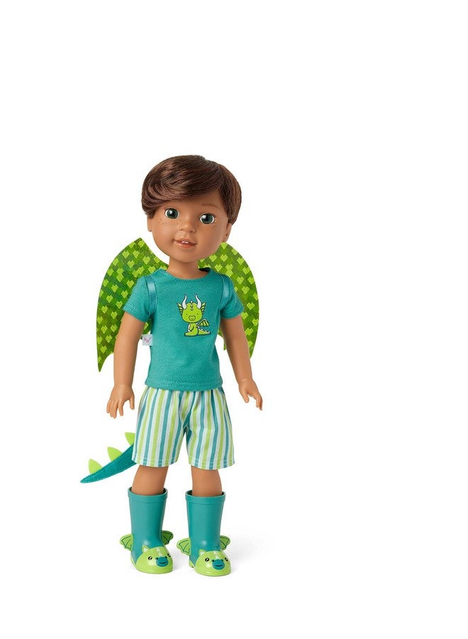 American Girl Welliewishers Bryant 14.5Inch Doll With Green Eyes, Medium Skin, Freckles, Brown Hair, A Shortsleeved Tshirt, Blueandgreen Striped Shorts, Glittery Dragon Wings, Ages 4+  - Image 1
