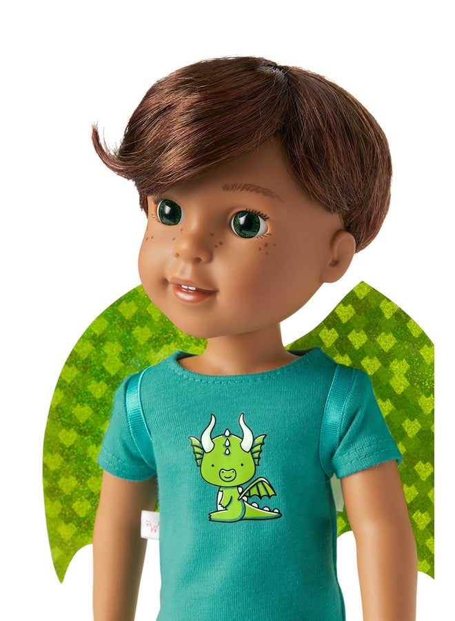 American Girl Welliewishers Bryant 14.5Inch Doll With Green Eyes, Medium Skin, Freckles, Brown Hair, A Shortsleeved Tshirt, Blueandgreen Striped Shorts, Glittery Dragon Wings, Ages 4+  - Image 3
