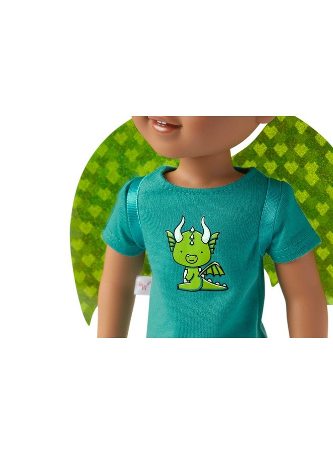 American Girl Welliewishers Bryant 14.5Inch Doll With Green Eyes, Medium Skin, Freckles, Brown Hair, A Shortsleeved Tshirt, Blueandgreen Striped Shorts, Glittery Dragon Wings, Ages 4+  - Image 4