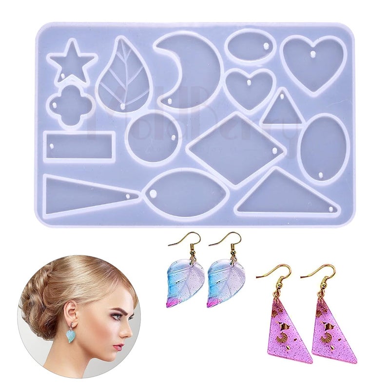 MoldBerry MoldBerry Silicone Resin Casting Mold Multishape Earring Keychain Pandent Mold Silicone Resin Candle Making Mould Epoxy Silicone Molds with Tools for DIY Crafting White PK1