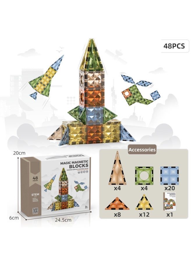 Magnetic Building Blocks Colorful Window Magnetic Piece Puzzle 4d Diamond Surface Assembling Building Blocks Early Education Boys And Girls Baby Magnet-Color:Diamond Surface Magnetic Sheet Building Blocks 55PCS-18 Box Starting Batch-Specifications:Free Size  - Image 4