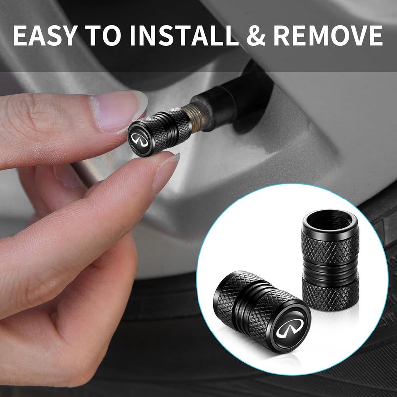 YHEESHIGN Tire Valve Stem Caps, Compatible with Infiniti Series Stem Cap Universal Car Air Cover Car Accessories for Cars, SUV, Truck, Motorcycles 4pcs （Black） - Image 4