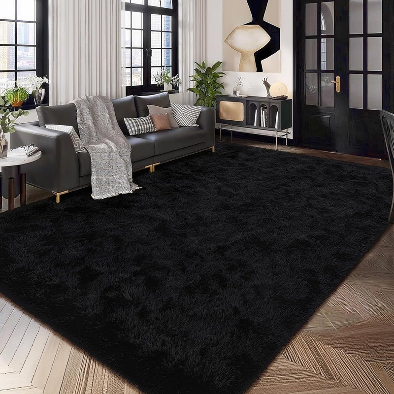 HOMORE Black Rug for Bedroom 4x6 Furry Carpet for Boys Girls Shaggy Fuzzy Rugs for Living Room Non Slip Large Rug for Kids Dorm Home Decor - Image 3