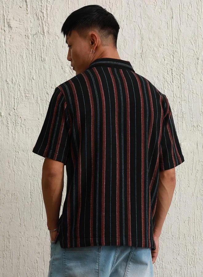 Hubberholme Relaxed Fit Striped Resort Collar Casual Shirt by Styli