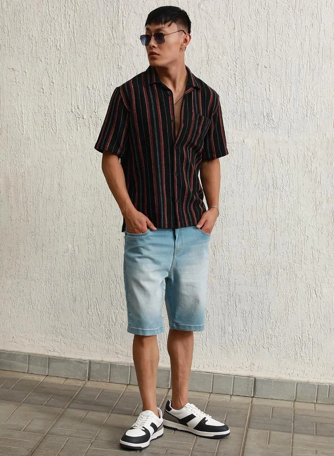 Hubberholme Relaxed Fit Striped Resort Collar Casual Shirt by Styli