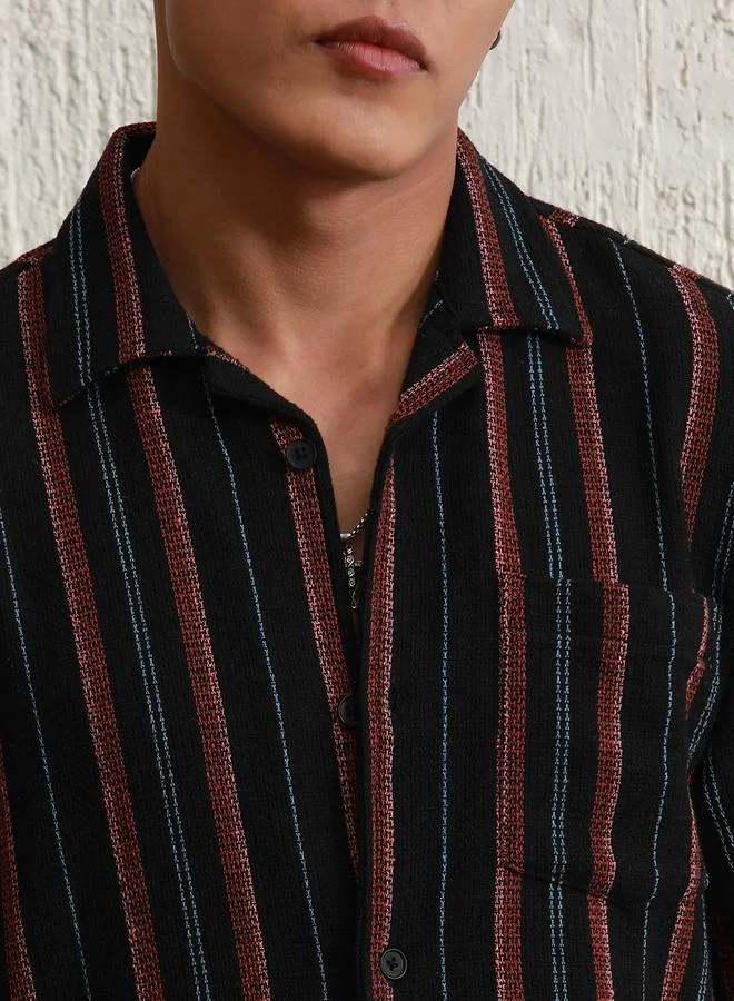 Hubberholme Relaxed Fit Striped Resort Collar Casual Shirt by Styli