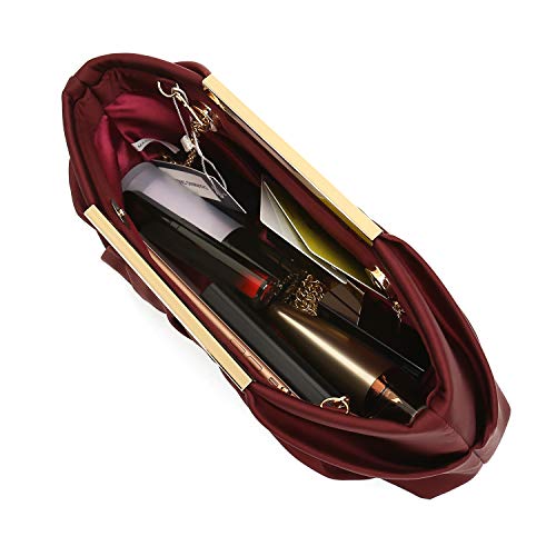 CHARMING TAILOR Clutch Evening Bag Elegant Pleated Satin Formal Handbag Simple Classy Purse for Women (Burgundy) - Image 3