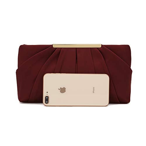 CHARMING TAILOR Clutch Evening Bag Elegant Pleated Satin Formal Handbag Simple Classy Purse for Women (Burgundy) - Image 4