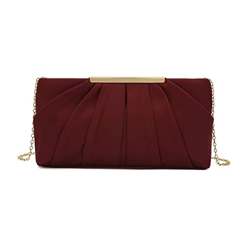 CHARMING TAILOR Clutch Evening Bag Elegant Pleated Satin Formal Handbag Simple Classy Purse for Women (Burgundy) - Image 2