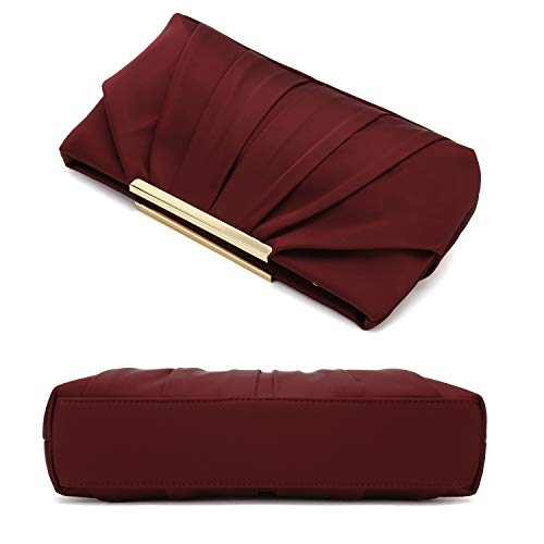 CHARMING TAILOR Clutch Evening Bag Elegant Pleated Satin Formal Handbag Simple Classy Purse for Women (Burgundy) - Image 5