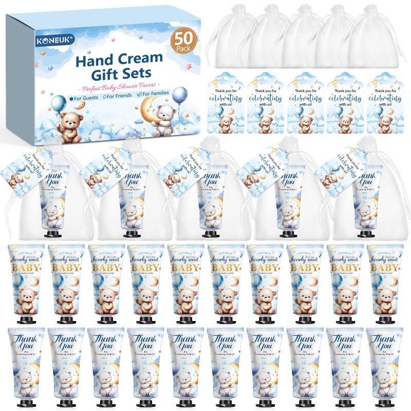 KONEUK 50 Pack Baby Shower Bulk Hand Cream Gifts Sets, Bridal Shower Favors and Baby Shower Favors for Guests with Thank You Card and Organza Gift Bags, Appreciation Gifts and Wedding Shower Favors (Bear) - Image 1