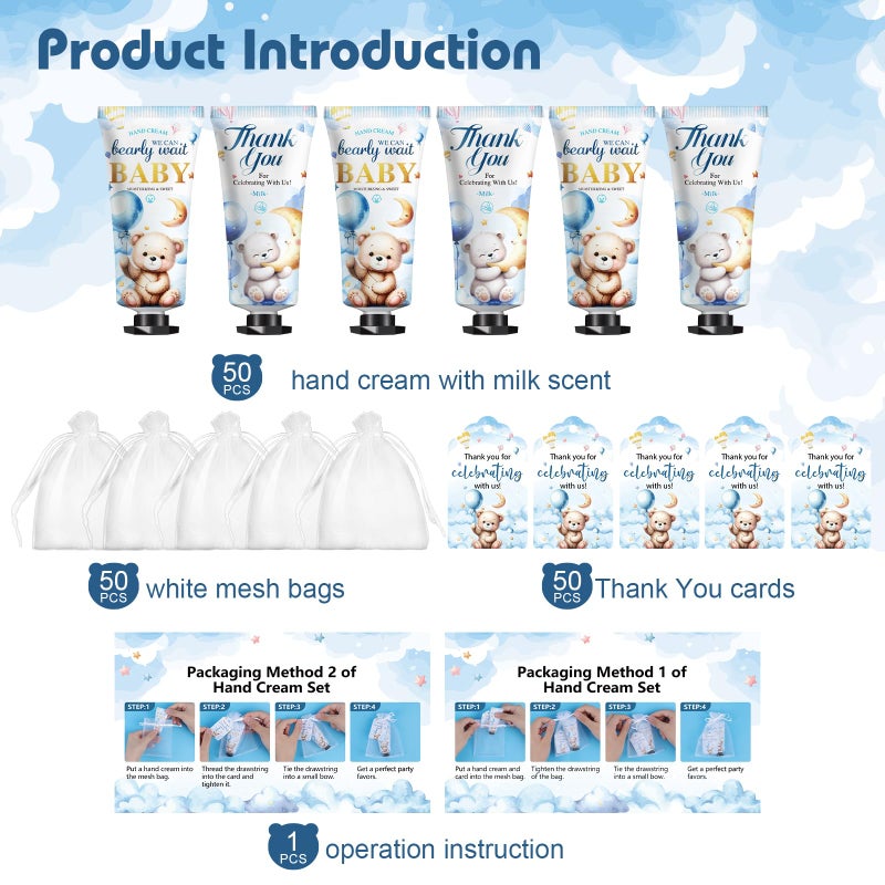 KONEUK 50 Pack Baby Shower Bulk Hand Cream Gifts Sets, Bridal Shower Favors and Baby Shower Favors for Guests with Thank You Card and Organza Gift Bags, Appreciation Gifts and Wedding Shower Favors (Bear) - Image 2