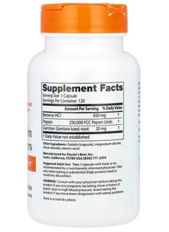 Doctor's BEST Betaine HCL Pepsin And Gentian Bitters - 120 Capsules  - Image 2