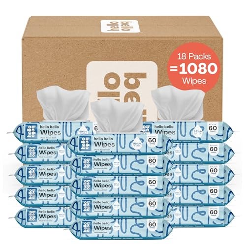 Hello Bello Extra Gentle Unscented Baby Wipes, Plant Based, Made with 99% Water and Aloe for Babies and Kids, 1080 Count - Image 1