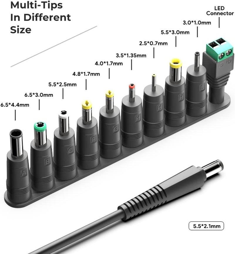 اتش كي واي محول العالمي 24V 1.25A 1A 0.8A 0.5A 24V 30W 24DC شاحن محول 1.2A 850mA 800mA 600mA 500mA كابل شحن مزود طاقة مع 7 مقابس تحويل - Image 3