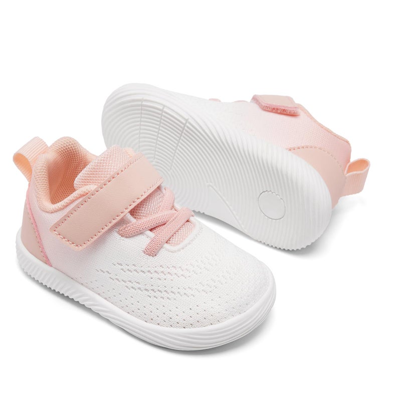 MORENDL Toddler Sneakers Baby Boys & Girls Barefoot Shoes Lightweight Breathable Walking Running Tennis Athletic Sport Shoes White Pink Size 7 - Image 4