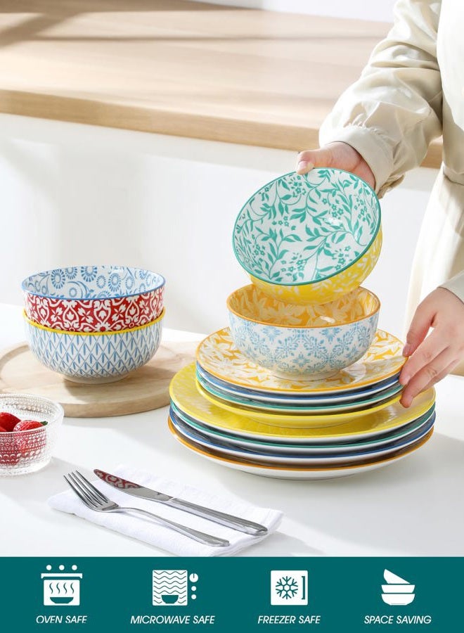 vancasso Selene Dinner Set for 4, 12 Pieces Porcelain Colorful Plates and Bowls Set Kitchen Dinnerware Sets Crockery Set, Mircowave and Dishwasher Safe Dishes Set - Image 4