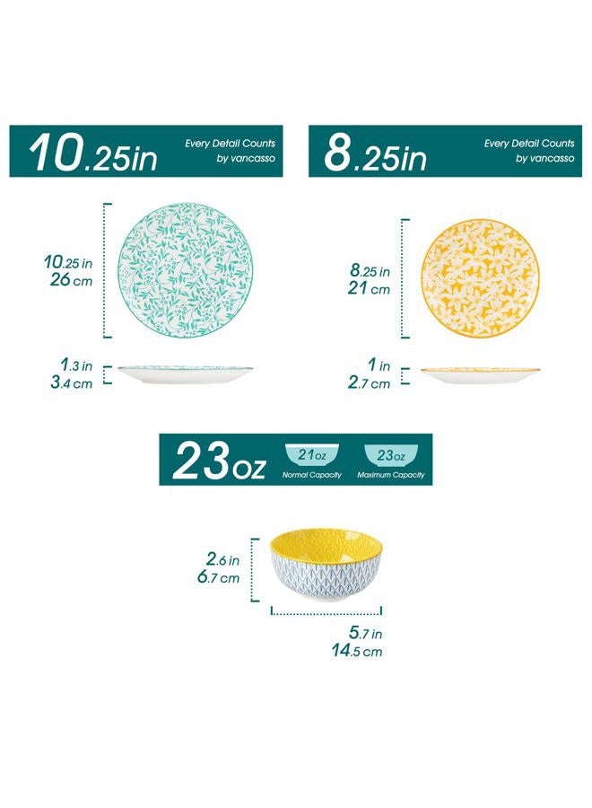 vancasso Selene Dinner Set for 4, 12 Pieces Porcelain Colorful Plates and Bowls Set Kitchen Dinnerware Sets Crockery Set, Mircowave and Dishwasher Safe Dishes Set - Image 2