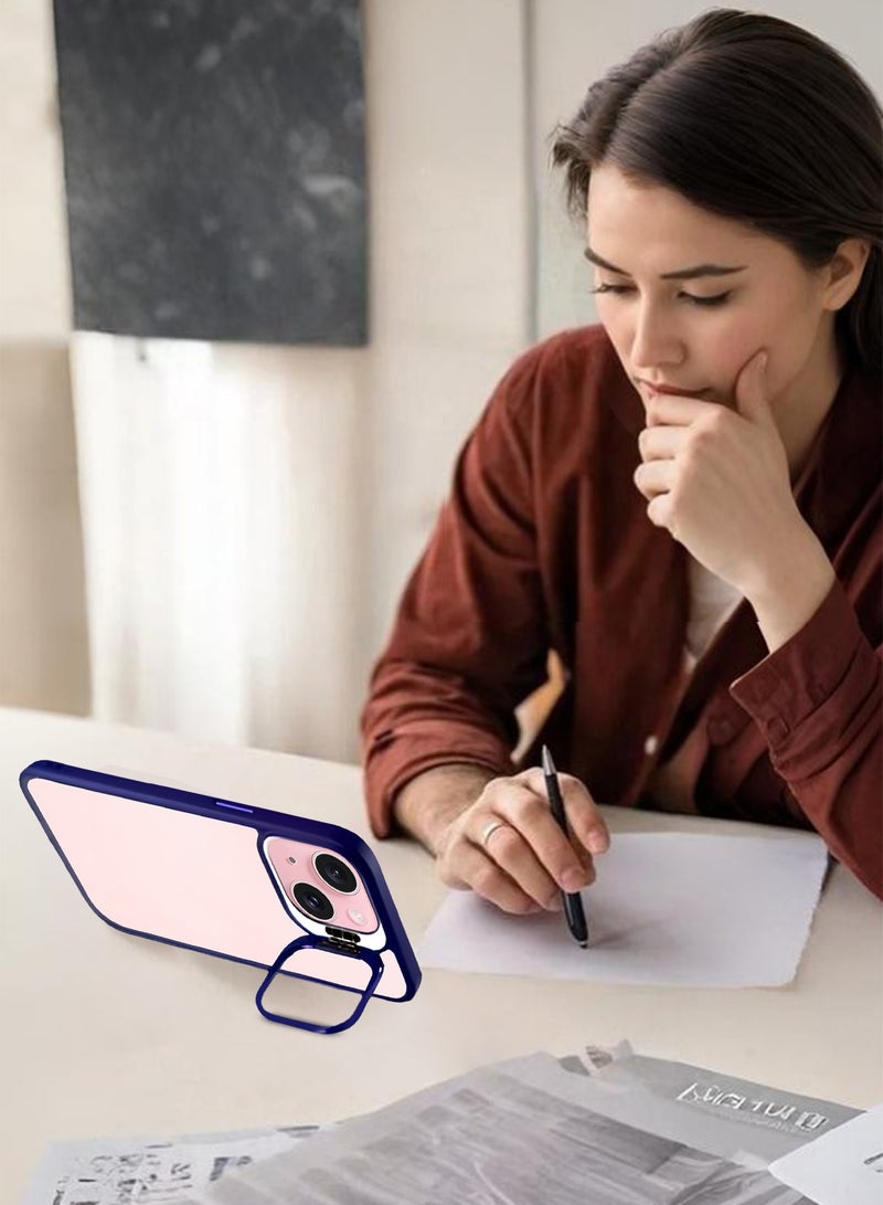 CATANES Transparent Case Cover with Flip Bracket Stand for iPhone 15 Plus – Shockproof Clear Back Cover with Lens Protection - Blue - Image 3