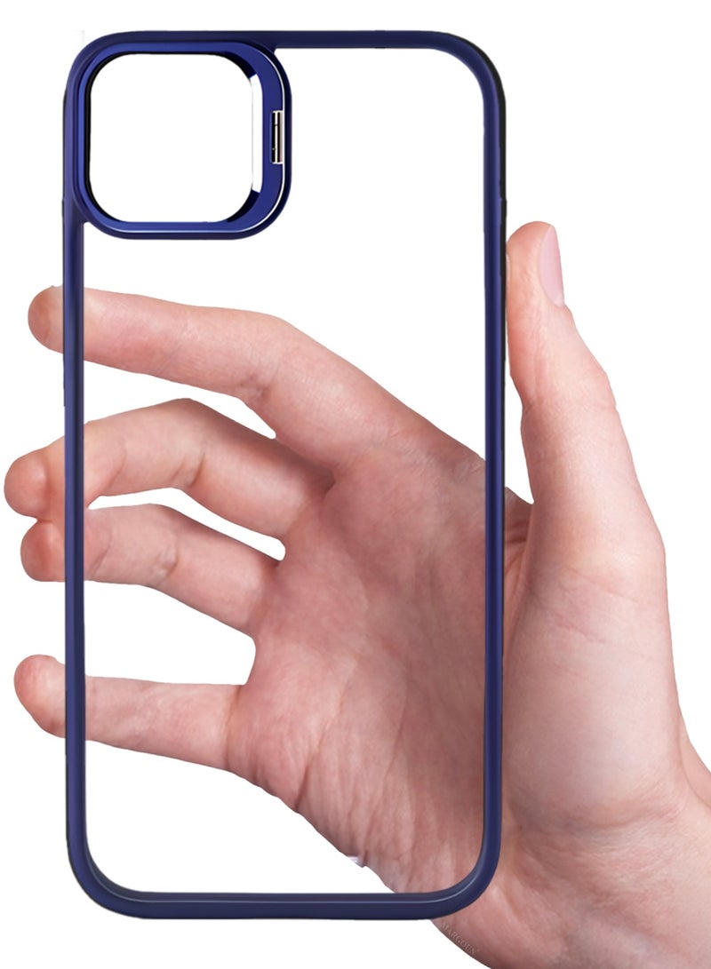 CATANES Transparent Case Cover with Flip Bracket Stand for iPhone 15 Plus – Shockproof Clear Back Cover with Lens Protection - Blue - Image 4