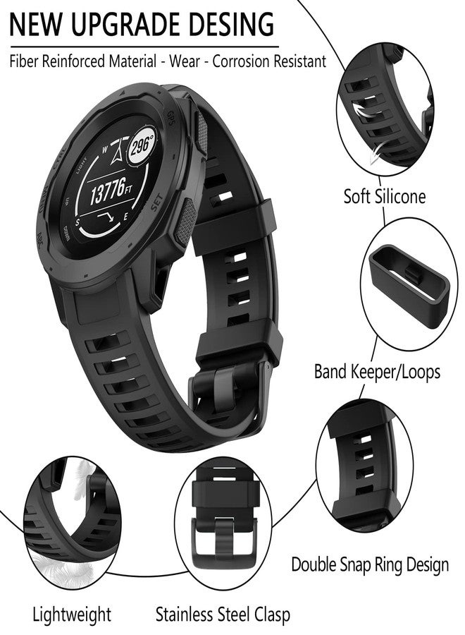 OVERSTEP for Garmin Instinct Band Soft Silicone Replacement Watch Strap Compatible with Garmin Instinct 2, Solar, Tactical, Crossover - Black - Image 3