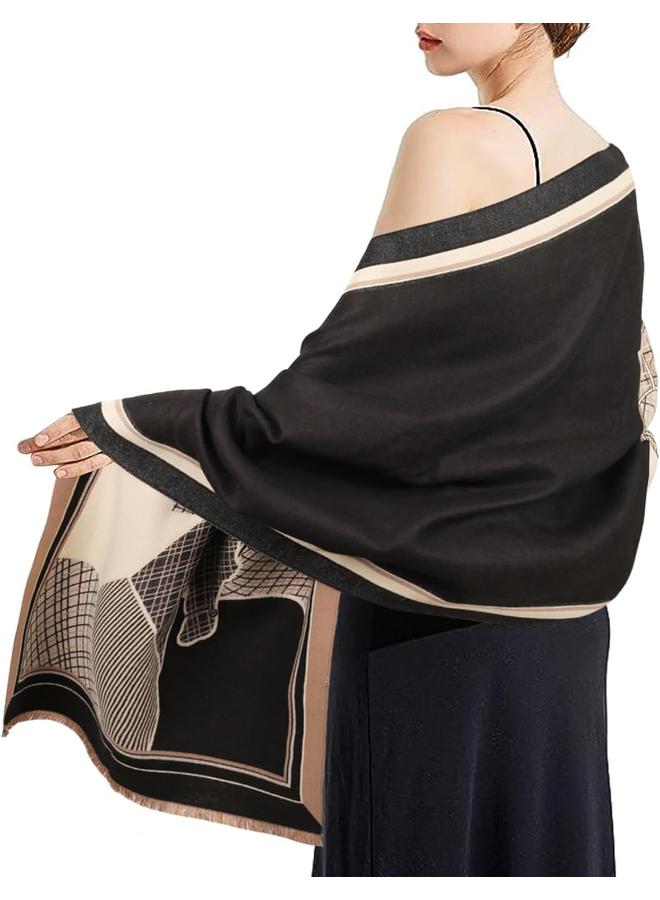 KOWVOWZ Women Pashmina Silky Shawl Wrap Women's Scarf Cashmere Silky Shawl Wrap Open Front Poncho Cape for Evening Dressing Blanket All Occasions, One Size - Image 3