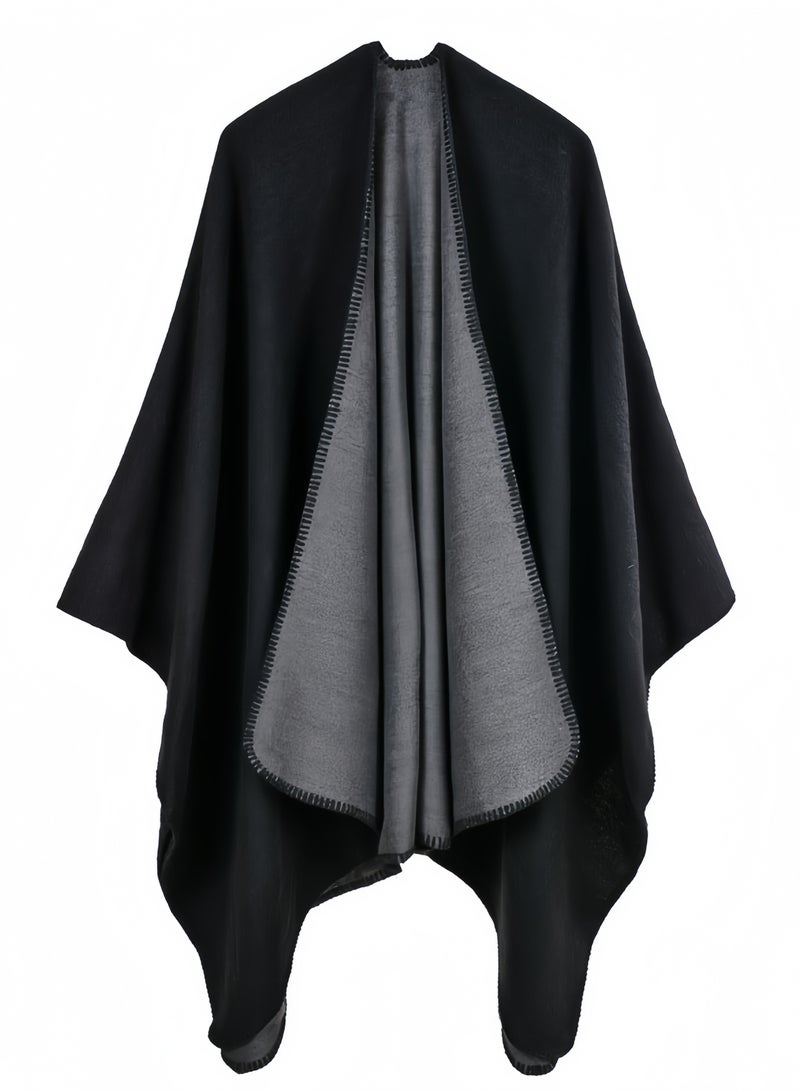 Eilimi Women's solid color shawl wrap plus size cardigan cape can be worn front and back - Image 3