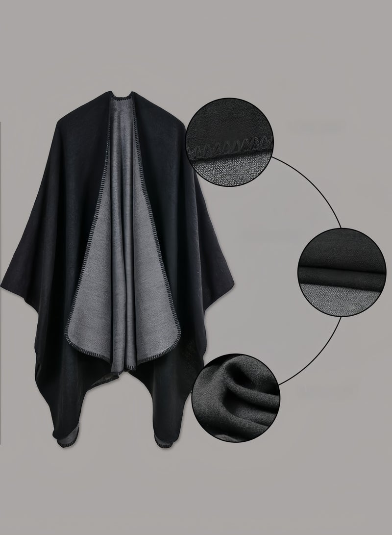 Eilimi Women's solid color shawl wrap plus size cardigan cape can be worn front and back - Image 4