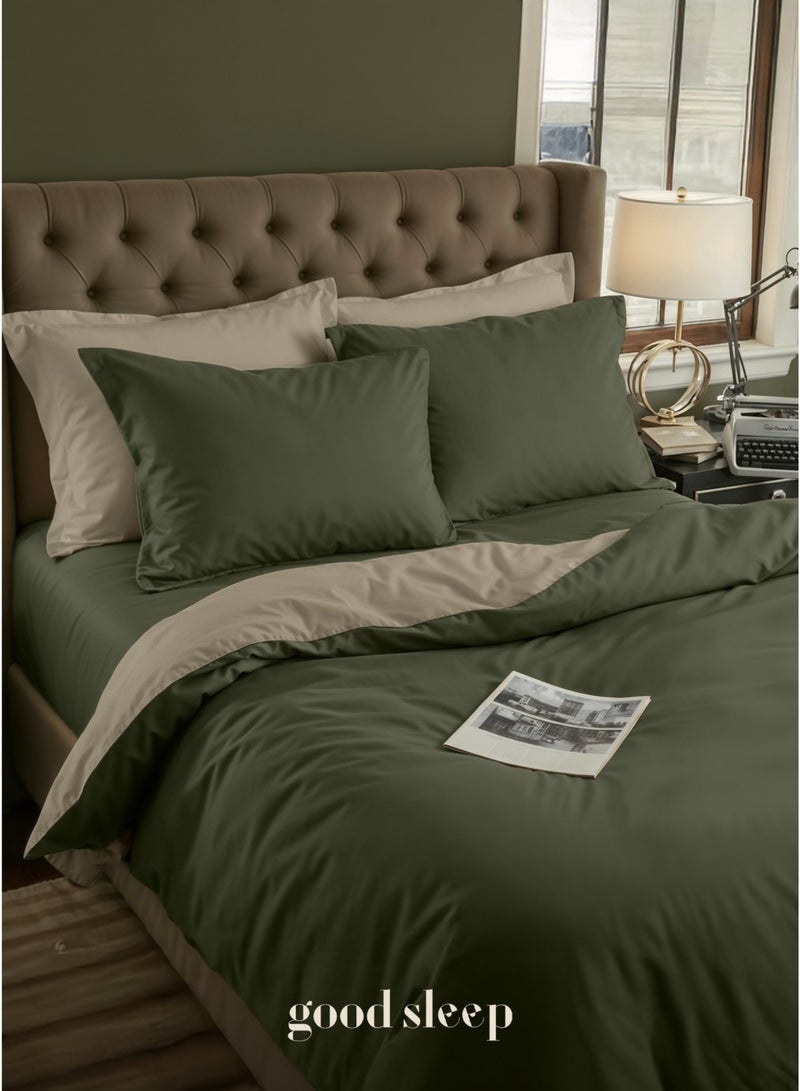 نوم جيد طقم لحاف فاخر مزدوج الألوان – 6 قطع بحجم كينغ (220×240 سم) | ألوان متعاكسة ناعمة ومقاومة للتجاعيد | صناعة دبي | يشمل غطاء لحاف بسحّاب، ملاءة مطاطية و 4 أغطية وسادة - Image 1