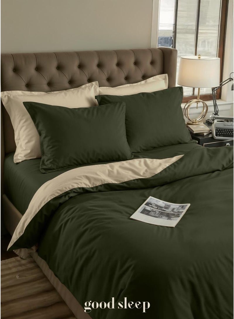 Good Sleep King Size Duvet Cover Set | 6 Piece Reversible | 220x240 cm | Green Dual-Tone | Duvet Cover with Deep-Pocket Fitted Sheet & 4 Pillowcases | Ultra-Soft, Wrinkle-Free | Made in Dubai - Image 1