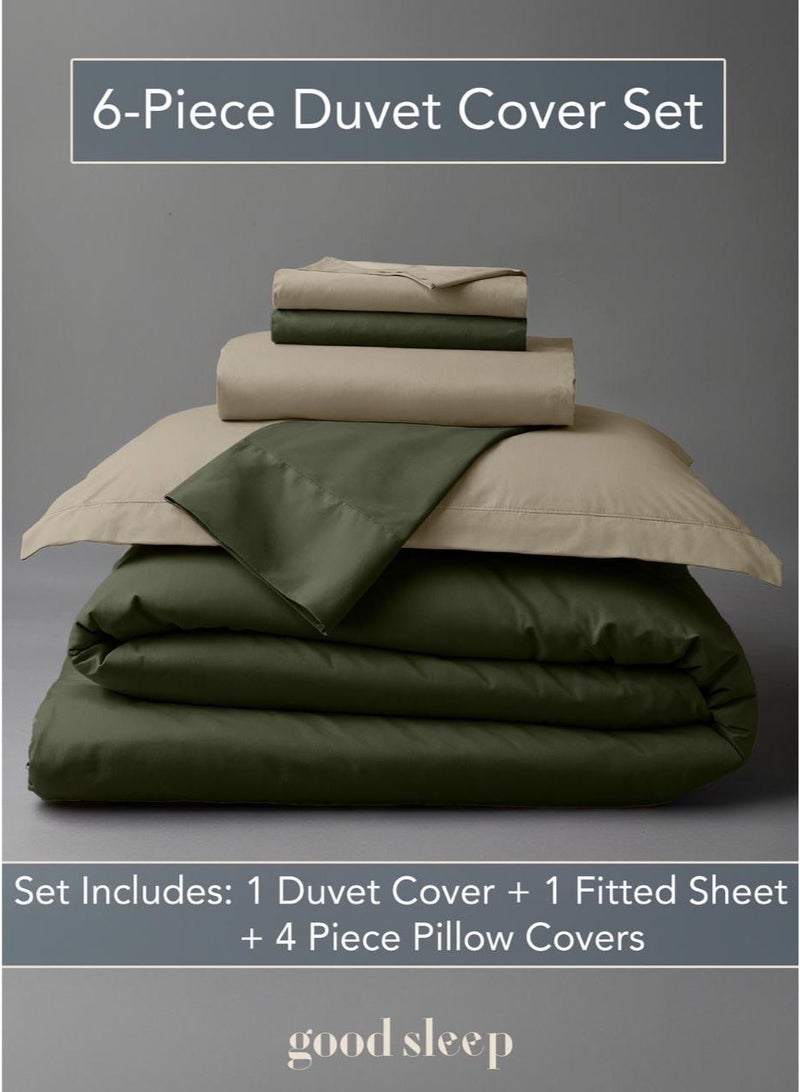 Good Sleep King Size Duvet Cover Set | 6 Piece Reversible | 220x240 cm | Green Dual-Tone | Duvet Cover with Deep-Pocket Fitted Sheet & 4 Pillowcases | Ultra-Soft, Wrinkle-Free | Made in Dubai - Image 2