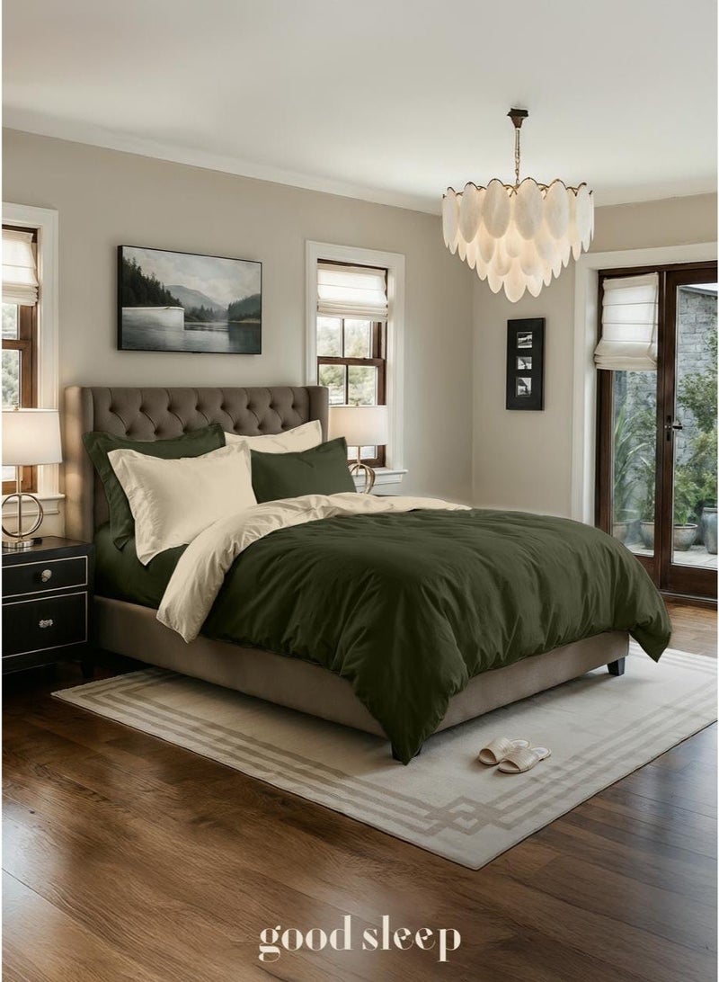 Good Sleep King Size Duvet Cover Set | 6 Piece Reversible | 220x240 cm | Green Dual-Tone | Duvet Cover with Deep-Pocket Fitted Sheet & 4 Pillowcases | Ultra-Soft, Wrinkle-Free | Made in Dubai - Image 3