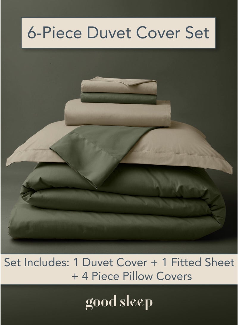 Good Sleep King Size Duvet Cover Set | 6 Piece Reversible | 220x240 cm | Green Dual-Tone | Duvet Cover with Deep-Pocket Fitted Sheet & 4 Pillowcases | Ultra-Soft, Wrinkle-Free | Made in Dubai - Image 2