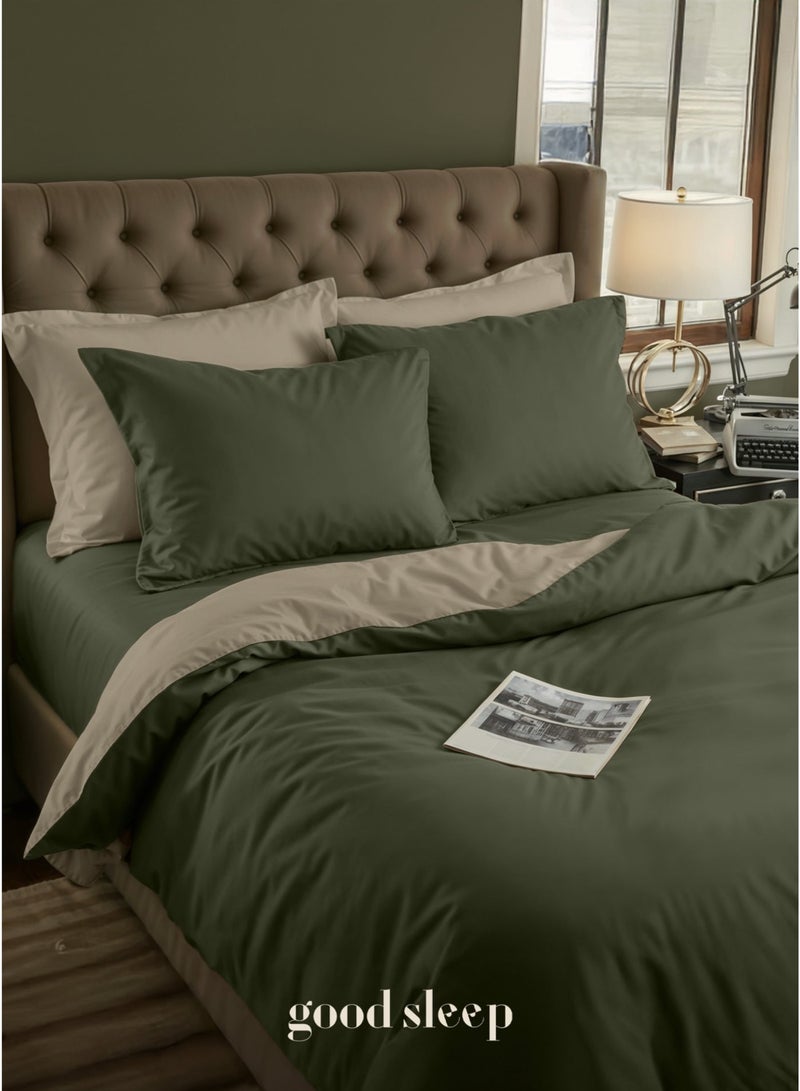 Good Sleep King Size Duvet Cover Set | 6 Piece Reversible | 220x240 cm | Green Dual-Tone | Duvet Cover with Deep-Pocket Fitted Sheet & 4 Pillowcases | Ultra-Soft, Wrinkle-Free | Made in Dubai - Image 1