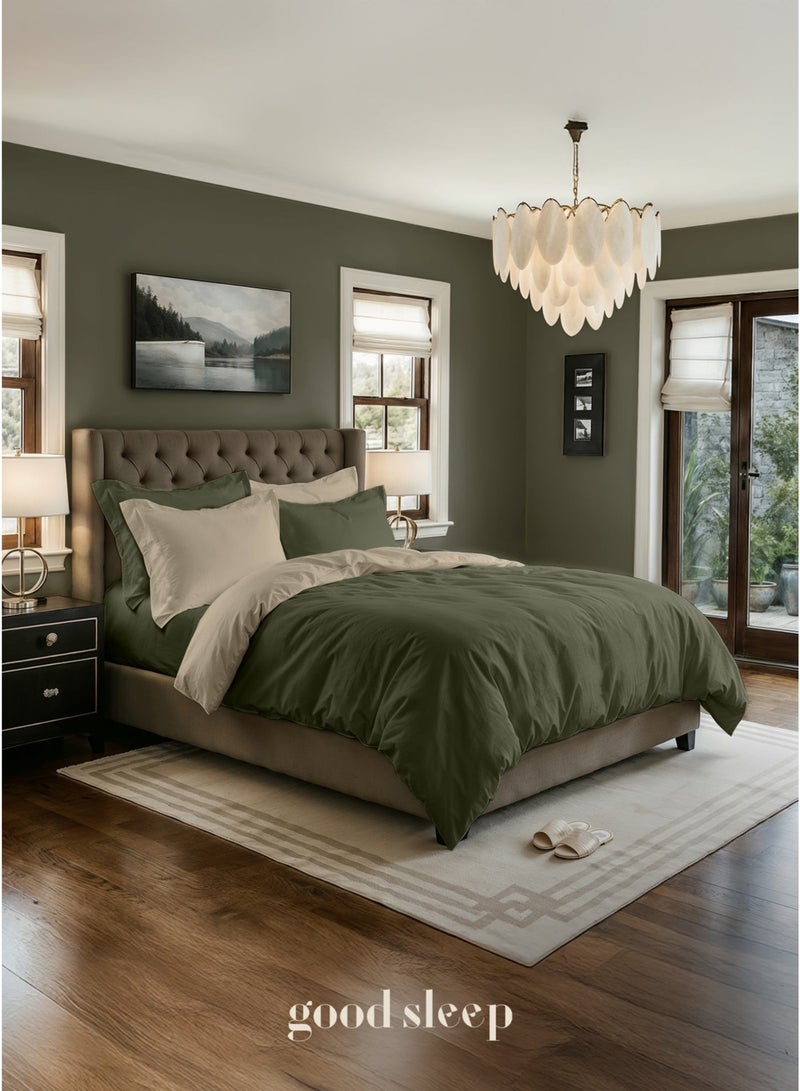 Good Sleep King Size Duvet Cover Set | 6 Piece Reversible | 220x240 cm | Green Dual-Tone | Duvet Cover with Deep-Pocket Fitted Sheet & 4 Pillowcases | Ultra-Soft, Wrinkle-Free | Made in Dubai - Image 3