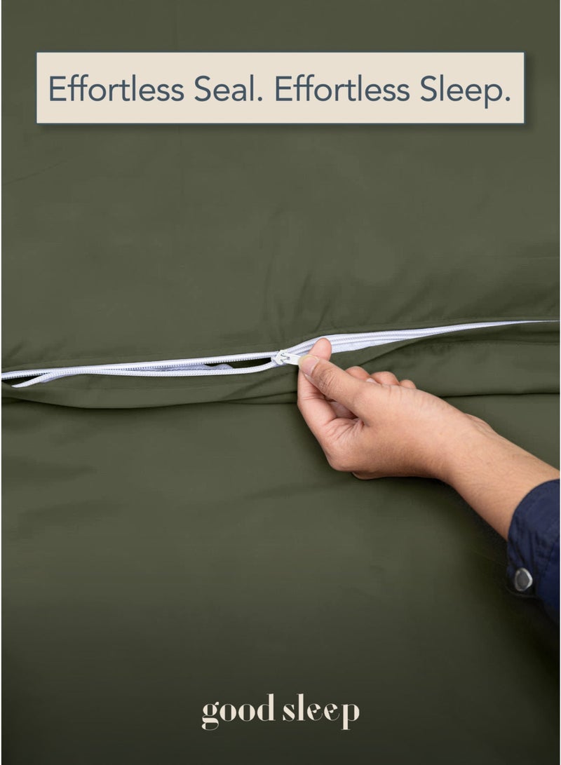 Good Sleep King Size Duvet Cover Set | 6 Piece Reversible | 220x240 cm | Green Dual-Tone | Duvet Cover with Deep-Pocket Fitted Sheet & 4 Pillowcases | Ultra-Soft, Wrinkle-Free | Made in Dubai - Image 5