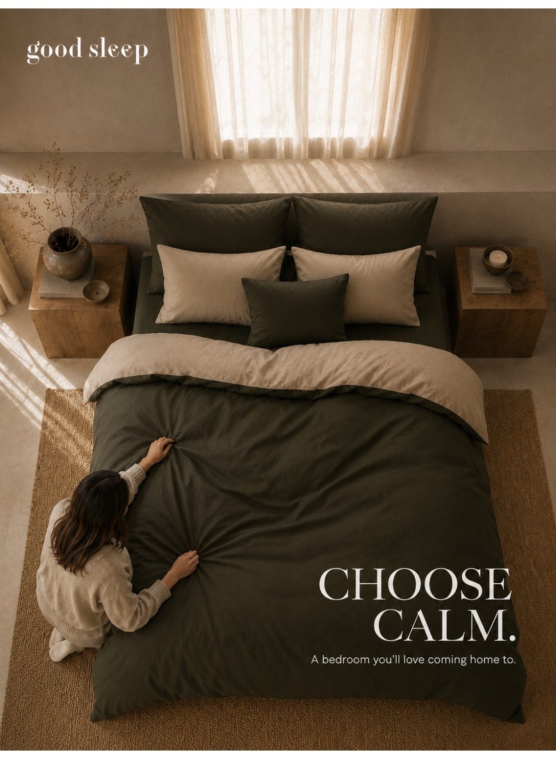 Good Sleep King Size Duvet Cover Set | 6 Piece Reversible | 220x240 cm | Green Dual-Tone | Duvet Cover with Deep-Pocket Fitted Sheet & 4 Pillowcases | Ultra-Soft, Wrinkle-Free | Made in Dubai - Image 1