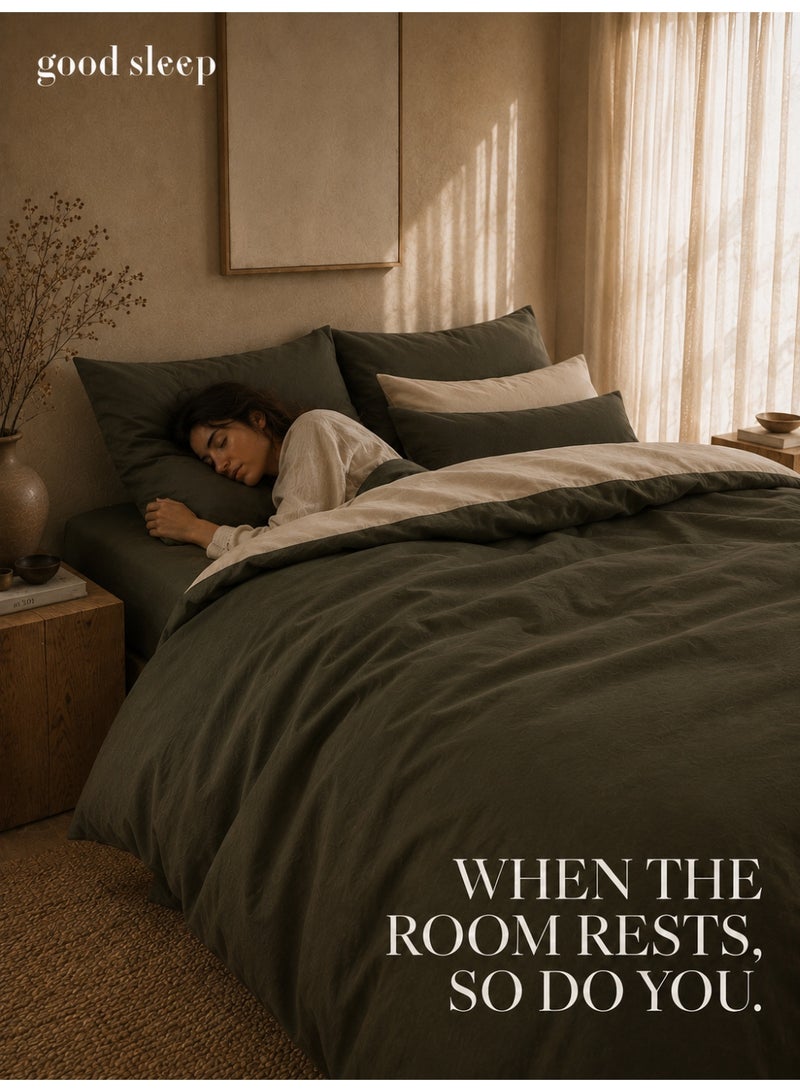 Good Sleep King Size Duvet Cover Set | 6 Piece Reversible | 220x240 cm | Green Dual-Tone | Duvet Cover with Deep-Pocket Fitted Sheet & 4 Pillowcases | Ultra-Soft, Wrinkle-Free | Made in Dubai - Image 3