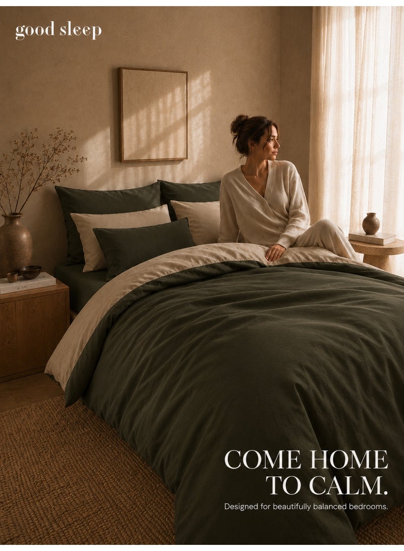 Good Sleep King Size Duvet Cover Set | 6 Piece Reversible | 220x240 cm | Green Dual-Tone | Duvet Cover with Deep-Pocket Fitted Sheet & 4 Pillowcases | Ultra-Soft, Wrinkle-Free | Made in Dubai - Image 5