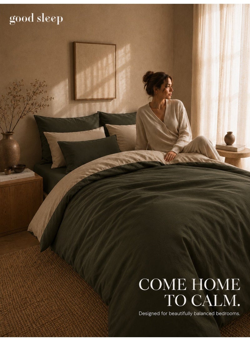 Good Sleep King Size Duvet Cover Set | 6 Piece Reversible | 220x240 cm | Green Dual-Tone | Duvet Cover with Deep-Pocket Fitted Sheet & 4 Pillowcases | Ultra-Soft, Wrinkle-Free | Made in Dubai - Image 1