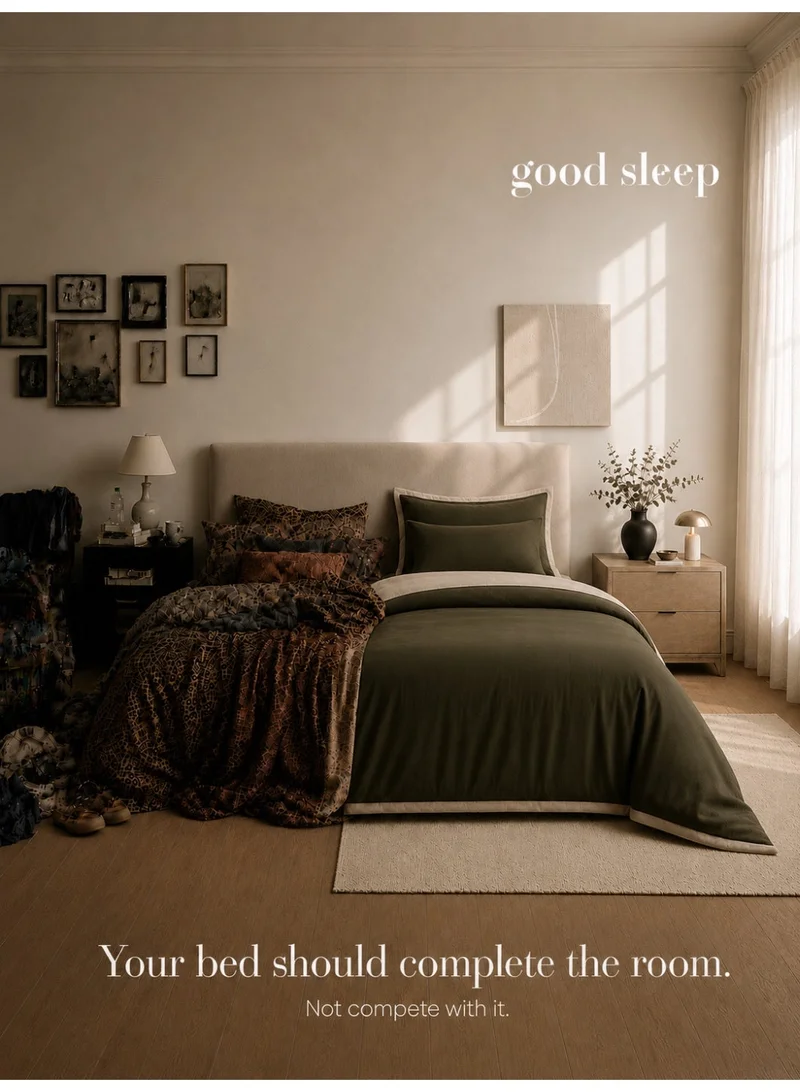 نوم جيد طقم غطاء لحاف كينج 6 قطع من Good Sleep | 220×240 سم | أخضر بلونين قابل للعكس | غطاء لحاف بسحاب مع شرشف بمطاط و4 أكياس وسائد | فائق النعومة ومقاوم للتجاعيد | صنع في دبي