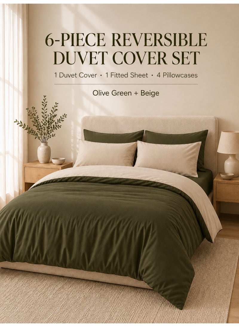 Good Sleep King Size Duvet Cover Set | 6 Piece Reversible | 220x240 cm | Green Dual-Tone | Duvet Cover with Deep-Pocket Fitted Sheet & 4 Pillowcases | Ultra-Soft, Wrinkle-Free | Made in Dubai - Image 1