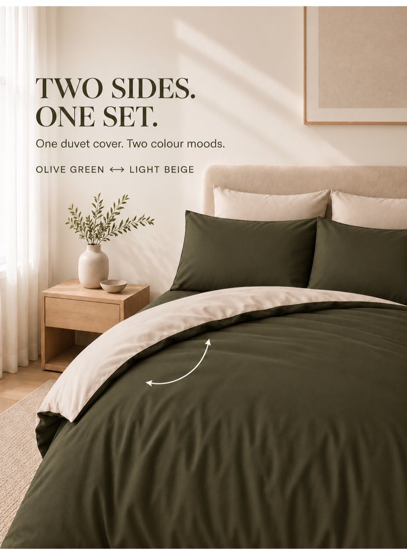 Good Sleep King Size Duvet Cover Set | 6 Piece Reversible | 220x240 cm | Green Dual-Tone | Duvet Cover with Deep-Pocket Fitted Sheet & 4 Pillowcases | Ultra-Soft, Wrinkle-Free | Made in Dubai - Image 2