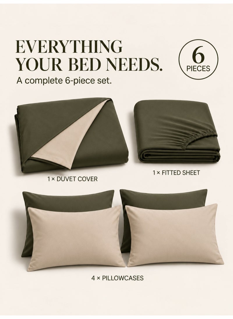Good Sleep King Size Duvet Cover Set | 6 Piece Reversible | 220x240 cm | Green Dual-Tone | Duvet Cover with Deep-Pocket Fitted Sheet & 4 Pillowcases | Ultra-Soft, Wrinkle-Free | Made in Dubai - Image 3