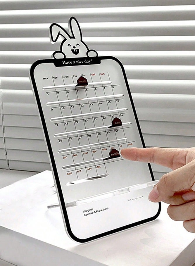 Generic Acrylic Desk Calendar with Bunny Pattern, Phone Holder Design with Charging Hole, Lovely Desktop Decorations for Office, Home (Clear)  - Image 1