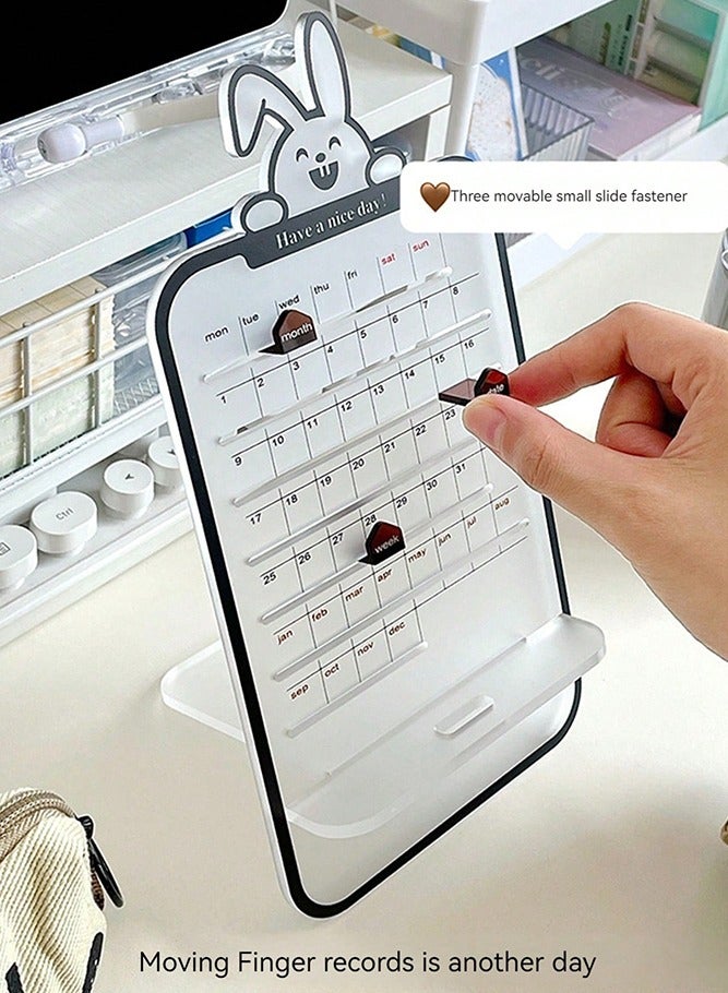 Generic Acrylic Desk Calendar with Bunny Pattern, Phone Holder Design with Charging Hole, Lovely Desktop Decorations for Office, Home (Clear)  - Image 2