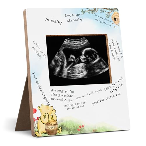 Hatzelou Winnie Baby Shower Sign Picture Frame, Classic Pooh Sonogram Picture Frame, Baby Shower Sign in Guest Book Frame, Winnie Party Supplies, Gender Reveal - Image 1